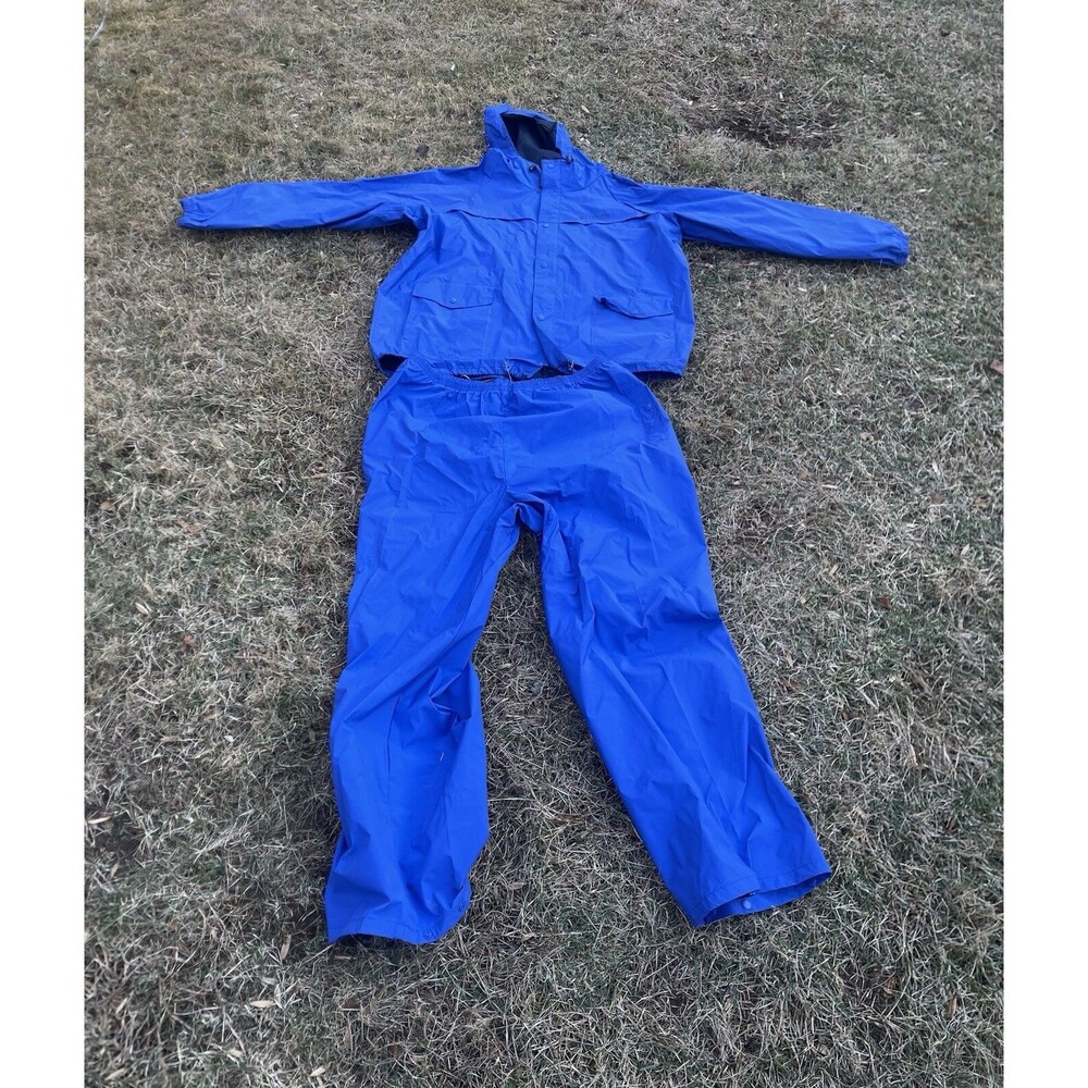 Columbia Blue Match Rain Suit PVC Nylon  Men's Size Jacket And Pants XXL Hiking